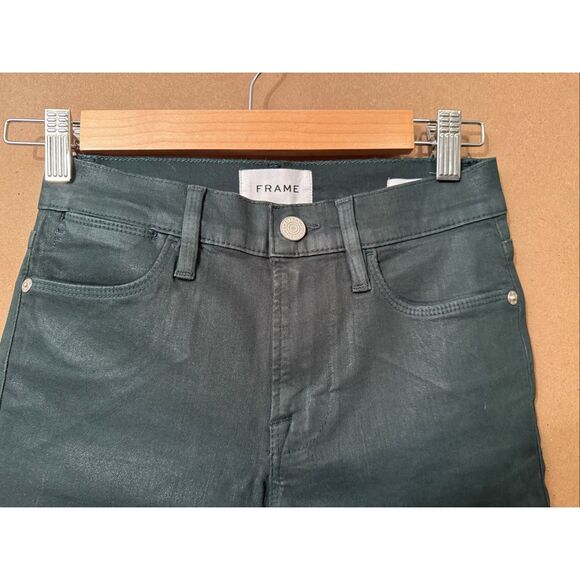 Green Frame Le High Straight Leg Coated Denim in Pine. MSRP: $198 - Picture 3 of 8
